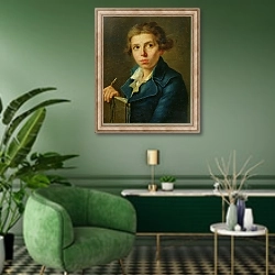 «Portrait of Jacques-Louis David as a Youth» в интерьере гостиной в зеленых тонах