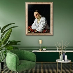 «Madama Claude Marie Dubufe 1818» в интерьере гостиной в зеленых тонах