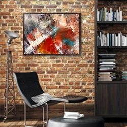 «Абстрактная картина #3» в интерьере кабинета в стиле лофт с кирпичными стенами