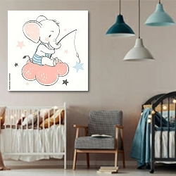 «Маленький слоненок рыбачит на облачке» в интерьере детской комнаты для мальчика