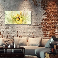 «Основа счастья» в интерьере гостиной в стиле лофт с кирпичной стеной