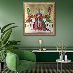 «Троица с распятым Христом» в интерьере гостиной в зеленых тонах