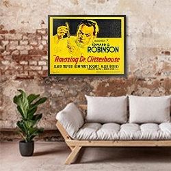 «Poster - Amazing Dr. Clitterhouse, The» в интерьере гостиной в стиле лофт над диваном