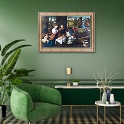«Поклонение пастухов 11» в интерьере гостиной в зеленых тонах