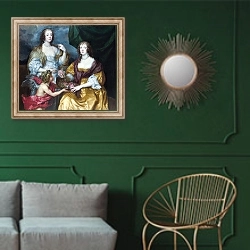 «Леди Элизабет Тимберли и ее сестра» в интерьере классической гостиной с зеленой стеной над диваном