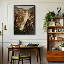 «Норвегия. Водопад Selvefos» в интерьере кабинета в стиле ретро над столом