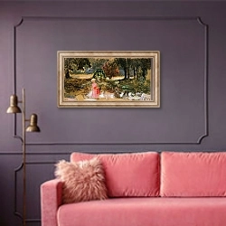 «Mother and Child in a Park» в интерьере гостиной с розовым диваном