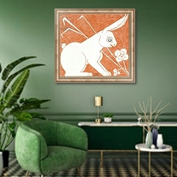 «Rabbit,» в интерьере гостиной в зеленых тонах
