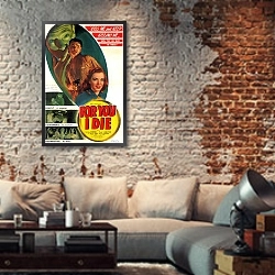 «Film Noir Poster - For You I Die» в интерьере гостиной в стиле лофт с кирпичной стеной