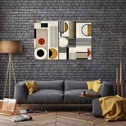 «Composition №46» в интерьере в стиле лофт над диваном