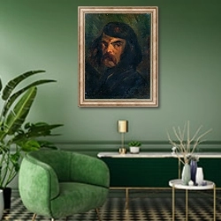«Портрет мужчины 14» в интерьере гостиной в зеленых тонах
