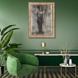 «Pain, 1918» в интерьере гостиной в зеленых тонах