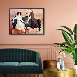 «Coffee Morning, 1993» в интерьере гостиной с розовым диваном