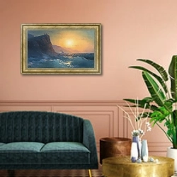 «Феодосия на закате» в интерьере классической гостиной над диваном