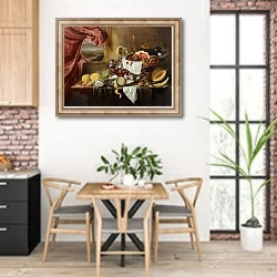 «Still Life With Imaginary View» в интерьере кухни с кирпичными стенами над столом