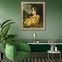 «Mrs Mary Chauncey, 1748» в интерьере гостиной в зеленых тонах