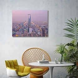 «Саудовская аравия, Эр-Рияд. Kingdom tower» в интерьере современной гостиной с желтым креслом