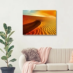 «Закат над пустыней Сахара» в интерьере современной светлой гостиной над диваном
