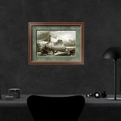 «Bamborough castle» в интерьере кабинета в черных цветах над столом