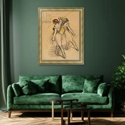 «Two Dancers; Deux danseuses evoluant, c.1889» в интерьере зеленой гостиной над диваном