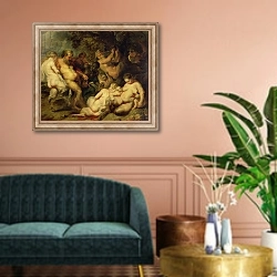 «Bacchanal 2» в интерьере классической гостиной над диваном