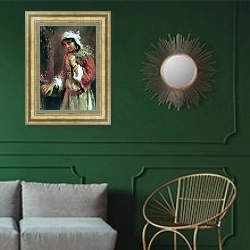 «Цыганка. 1880-е» в интерьере классической гостиной с зеленой стеной над диваном
