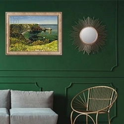 «Anstey's Cove, Devon, 1854» в интерьере классической гостиной с зеленой стеной над диваном