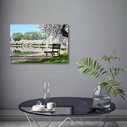 «США, Вашингтон, округ Колумбия. Лавочка в весеннем парке» в интерьере современной гостиной в серых тонах