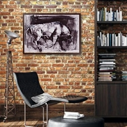 «The White Bull, 1998» в интерьере кабинета в стиле лофт с кирпичными стенами