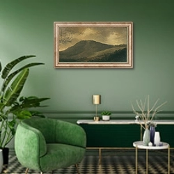 «Monte Cavo, near Nemi» в интерьере гостиной в зеленых тонах