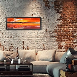 «Phoenix Rising, 2014» в интерьере гостиной в стиле лофт с кирпичной стеной