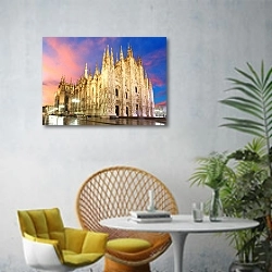 «Италия, Милан, Кафедральный собор» в интерьере современной гостиной с желтым креслом