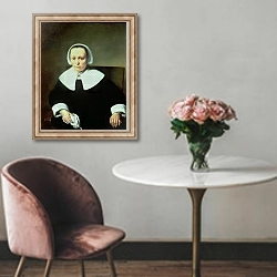 «Portrait of a Lady with White Collar and Cuffs» в интерьере в классическом стиле над креслом