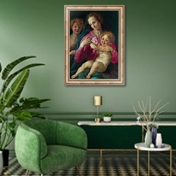 «Мадонна с младенцем и молодой Креститель» в интерьере гостиной в зеленых тонах