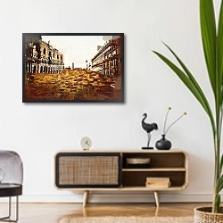 «Мощёная улица Венеции» в интерьере комнаты в стиле ретро над тумбой