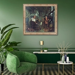 «Интерьер кузницы» в интерьере гостиной в зеленых тонах