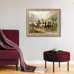 «Emperor Franz Joseph I of Austria, 1855» в интерьере гостиной в бордовых тонах