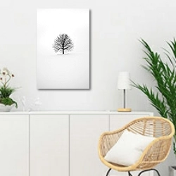 «Черное дерево на белом» в интерьере гостиной в скандинавском стиле над комодом