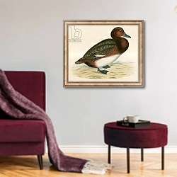 «Ferruginous Duck» в интерьере гостиной в бордовых тонах