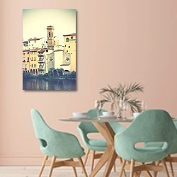 «Италия. Берега реки Арно. Флоренция» в интерьере современной столовой в пастельных тонах
