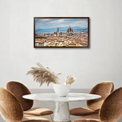 «Италия, Флоренция. Панорамный вид с Пьязалле Микелеанджело №1» в интерьере кухни с кирпичными стенами над столом