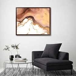 «Abstract brown with gold ink art 2» в интерьере в стиле минимализм над креслом
