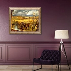 «A Highland Landscape, c.1825-35» в интерьере в классическом стиле в фиолетовых тонах
