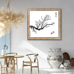 «Восточная вишня в цвету на белом фоне» в интерьере столовой в этническом стиле