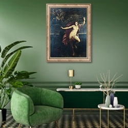 «Персей и Андромеда 2» в интерьере гостиной в зеленых тонах