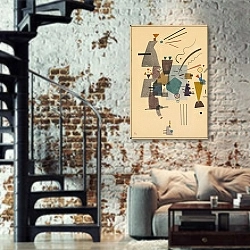 «Gewärmtes Kühl» в интерьере двухярусной гостиной в стиле лофт с кирпичной стеной