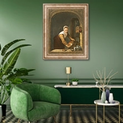 «La Menagere» в интерьере гостиной в зеленых тонах