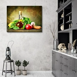 «Спелые овощи и оливковое масло» в интерьере современной кухни в серых тонах