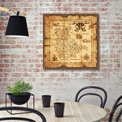 «Карта сокровищ пиратов» в интерьере кухни в стиле лофт с кирпичной стеной