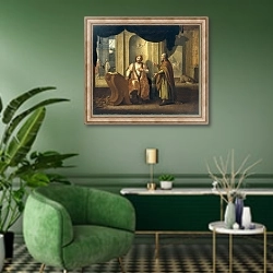 «David and Nathan, 1672» в интерьере гостиной в зеленых тонах